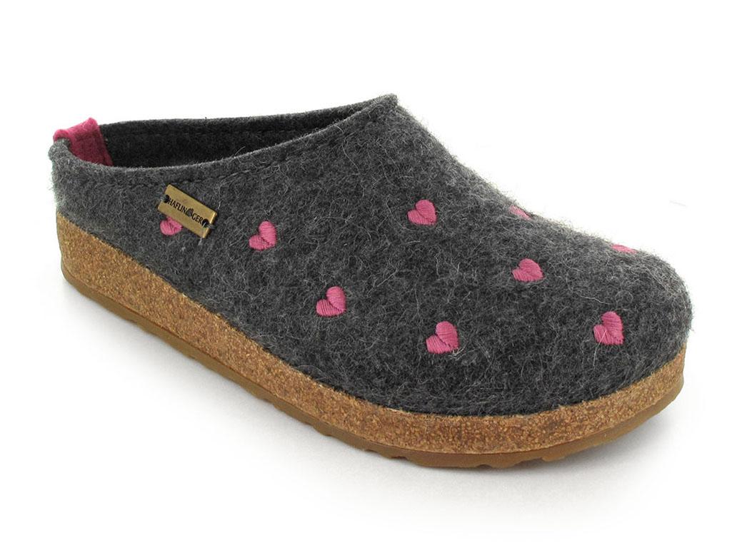 HAFLINGER Damer-Filtpantoffler Grizzly Cuoricino, antracit