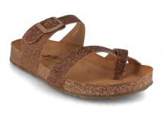 HAFLINGER damesandal Bio Juno, brun raie