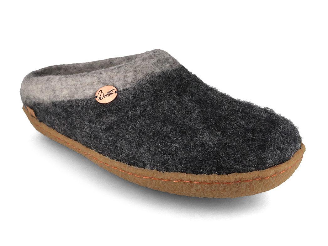 WoolFit� Sherpa-filt hjemmesko med fodseng og naturgummis�l, gr�