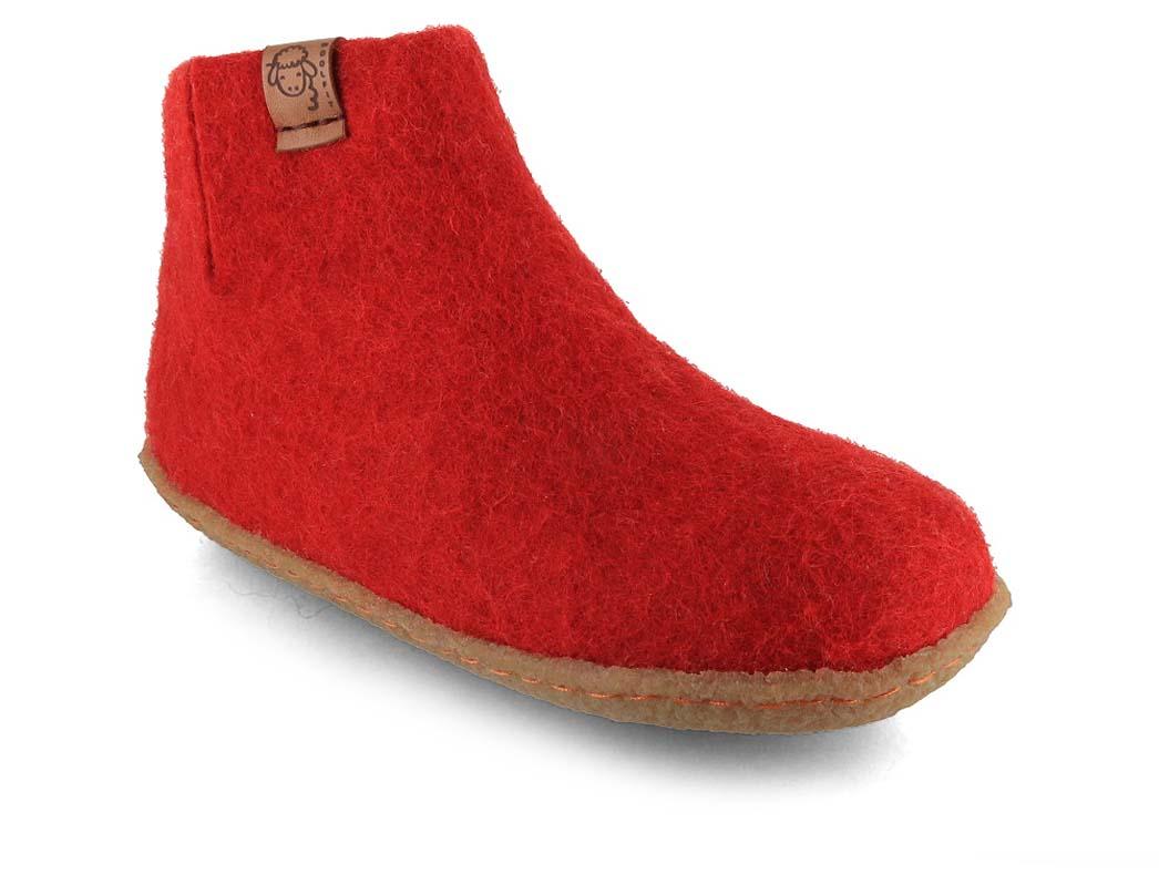 WoolFit� Yeti Kids hjemmesko til b�rn med gummis�l, r�d