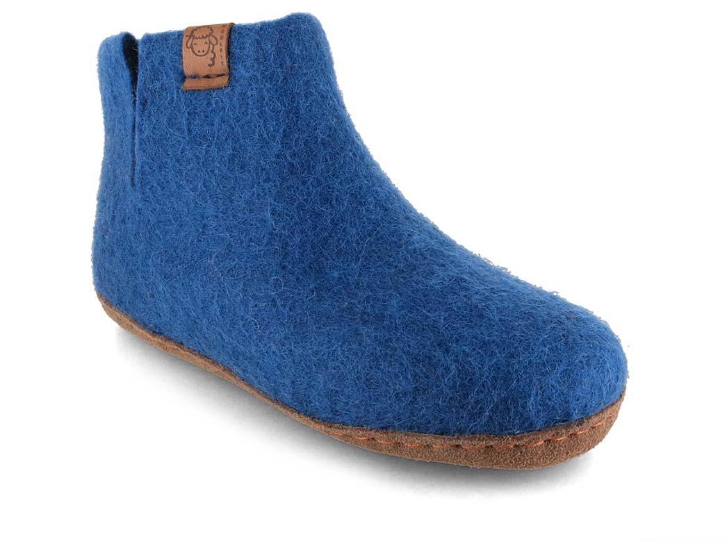 WoolFit� Yeti Kids hjemmesko til b�rn med l�ders�l, bl�