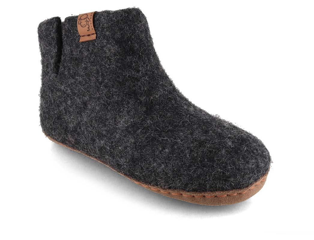 WoolFit� Yeti Kids hjemmesko til b�rn med l�ders�l, grafit