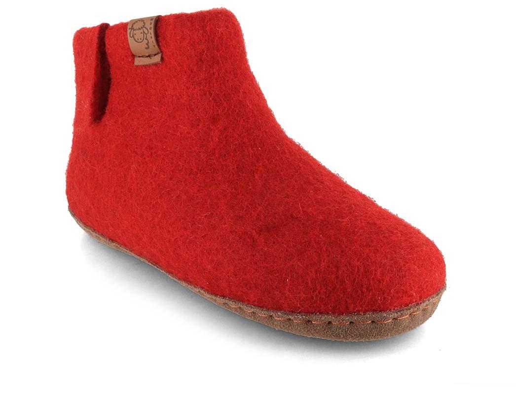 WoolFit� Yeti Kids hjemmesko til b�rn med l�ders�l, r�d