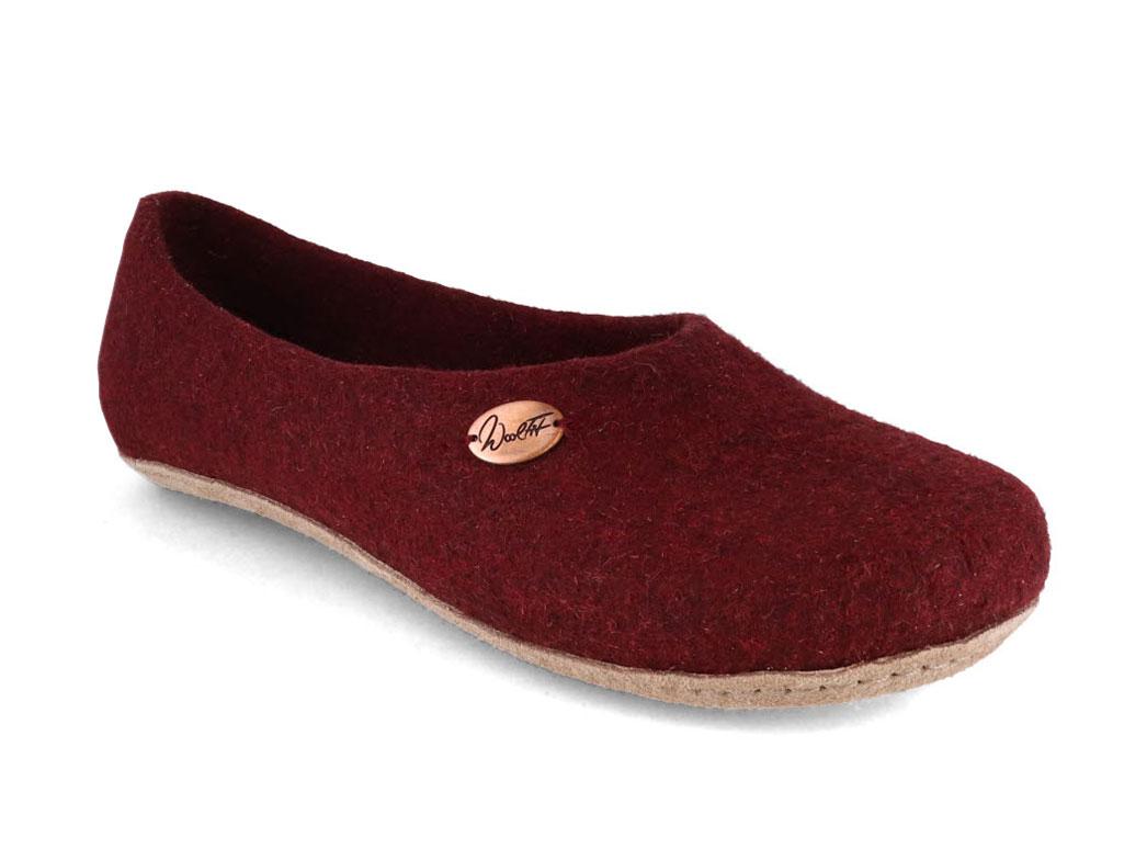 WoolFit� h�ndfiltet ballerinasko, m�rk kirseb�r