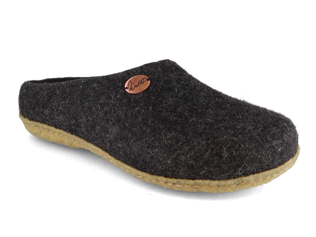 WoolFit� h�ndfiltet hjemmesko Classic med gummis�l, graphite