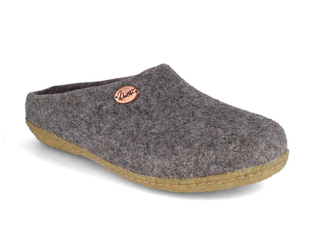 WoolFit� h�ndfiltet hjemmesko Classic med gummis�l, lysegr�