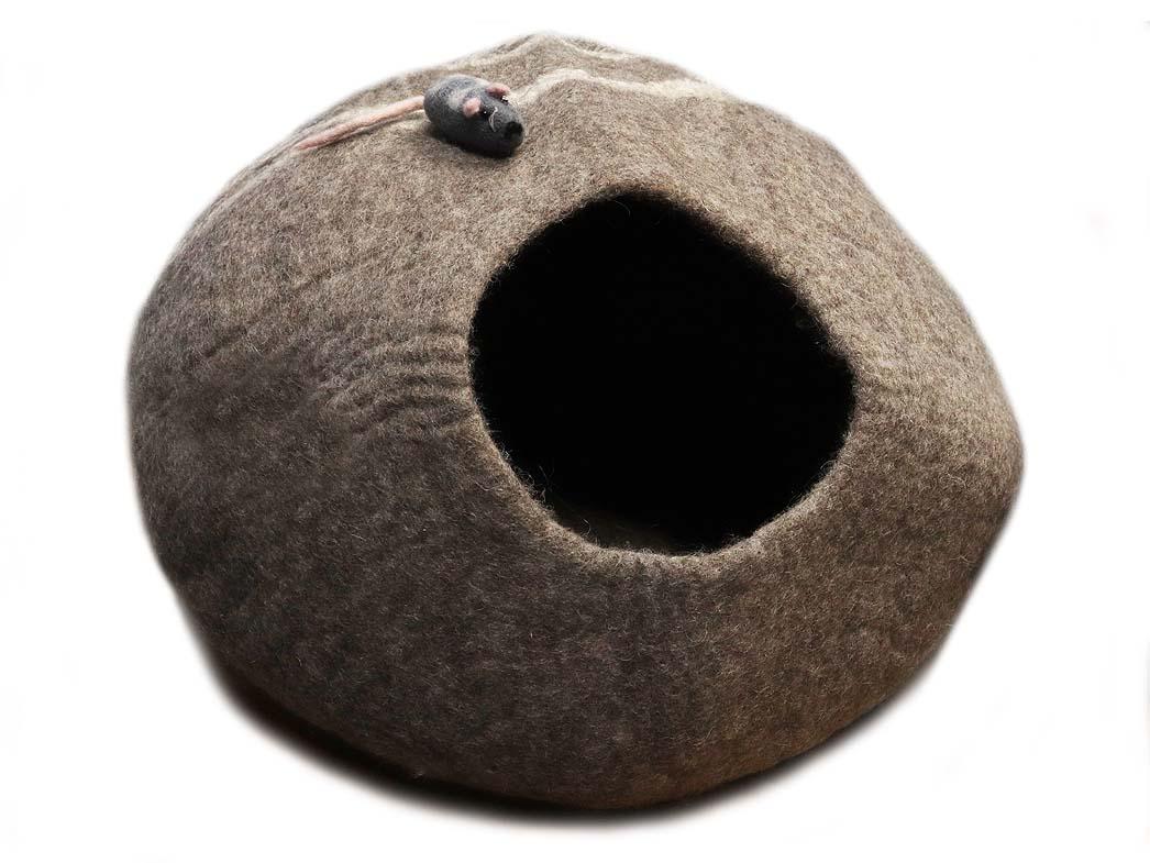 WoolFit� kattehule i filt med leget�jsmus, beige